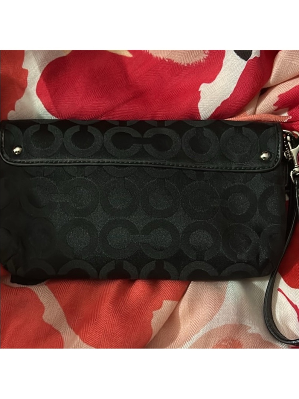 Coach Kristen Canvas Clutch with Silver Hardware & Tiffany Blue Satin Interior - Picture 10 of 11